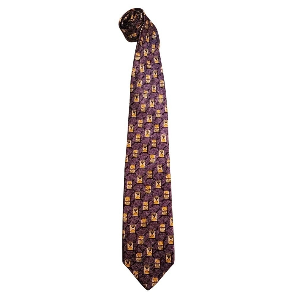 Robert Talbott Necktie Geometric Pattern Silk Tie Designer Purple Gold